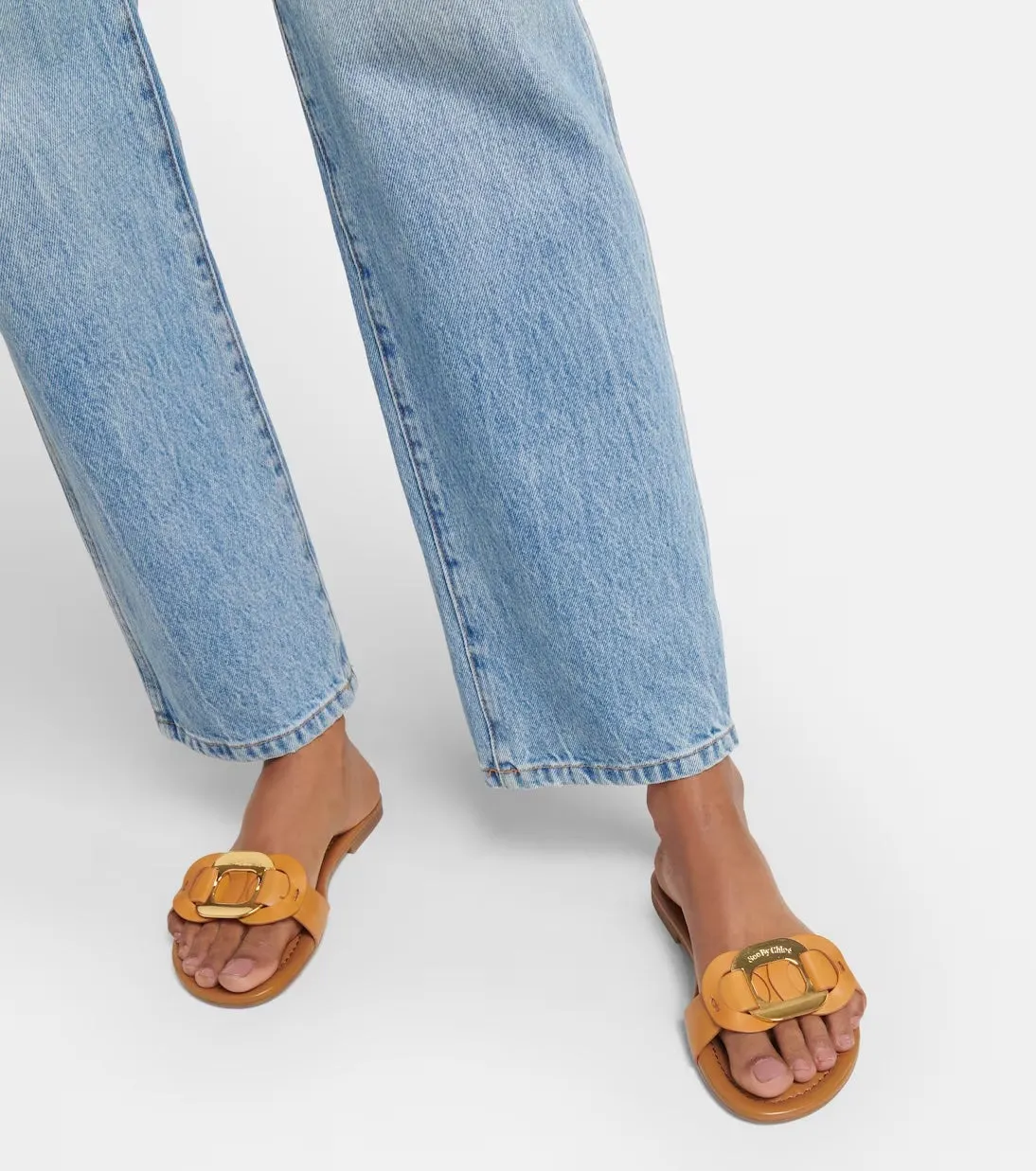 SEE BY CHLOÉ CHANY LEATHER SLIDE MULES