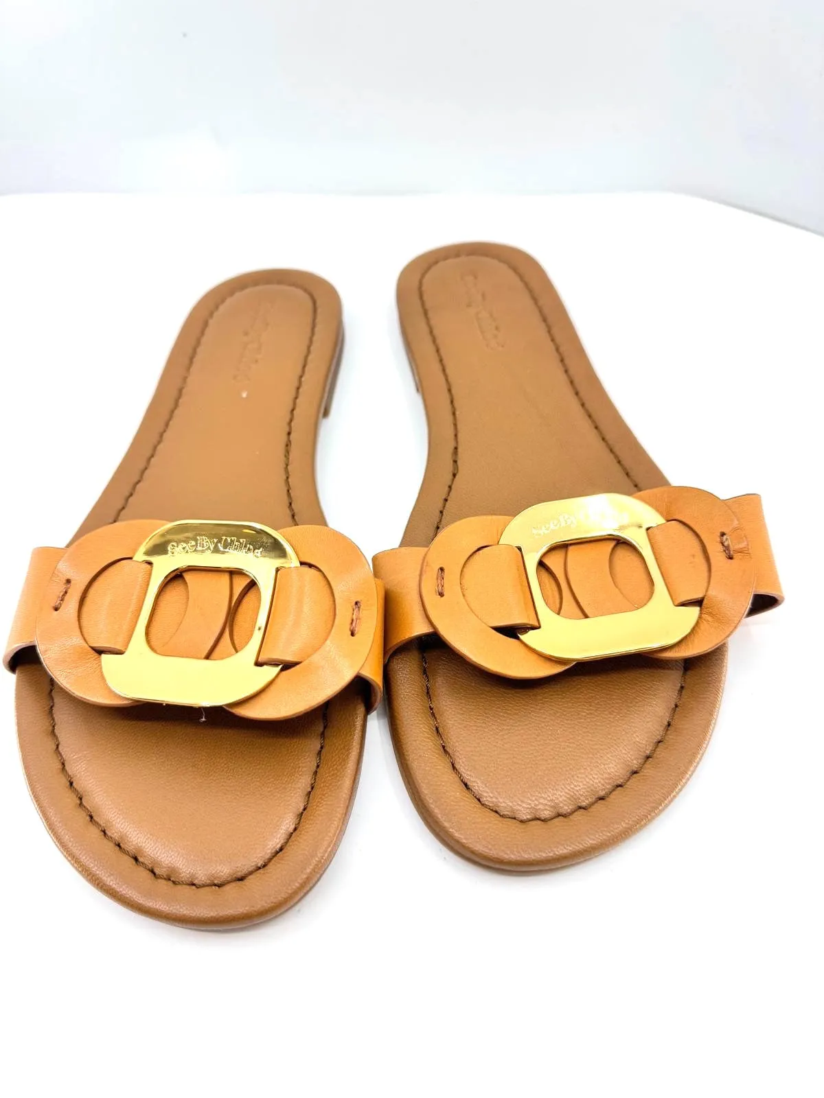 SEE BY CHLOÉ CHANY LEATHER SLIDE MULES