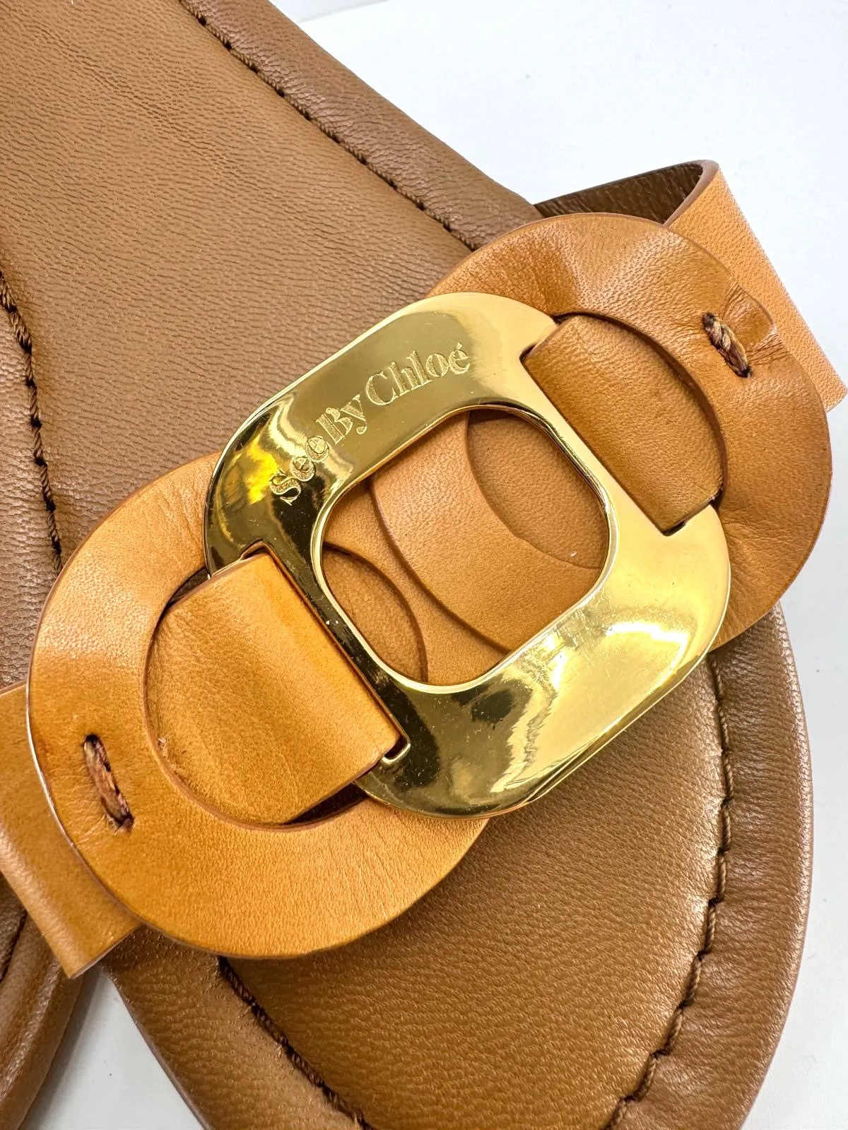 SEE BY CHLOÉ CHANY LEATHER SLIDE MULES