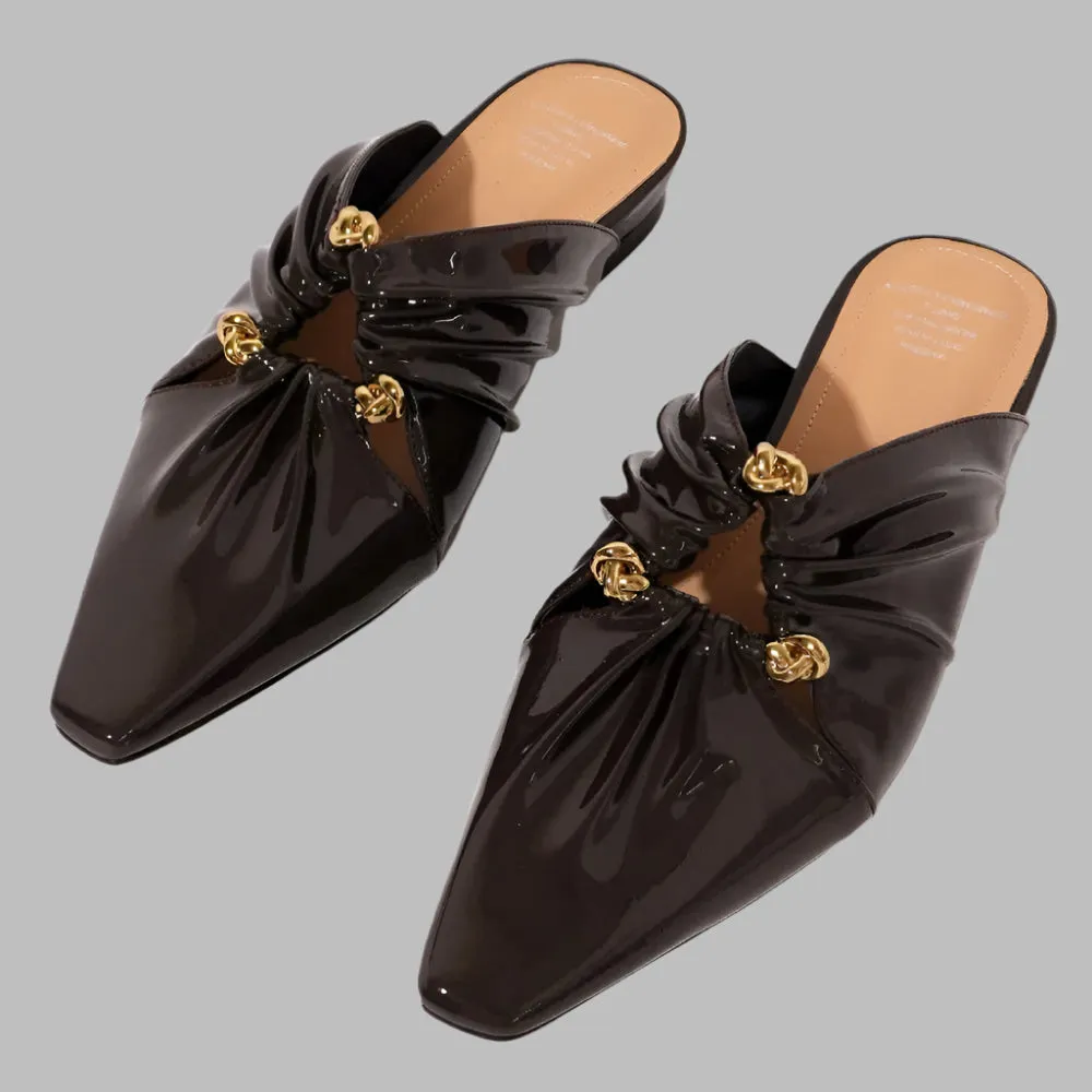 Selene Ruched Patent Leather Mules