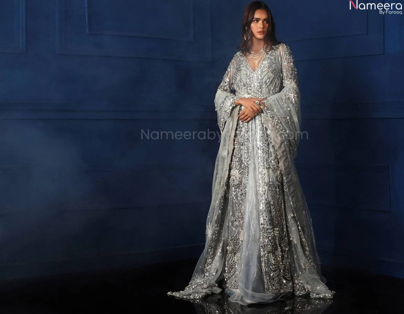 Silver Bridal Lehenga Pakistani Wedding Dress #BN779