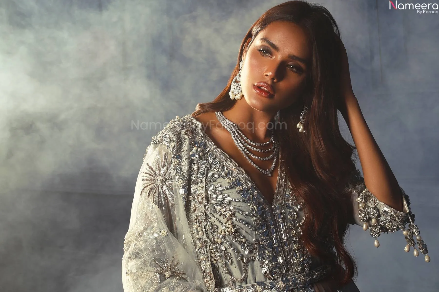 Silver Bridal Lehenga Pakistani Wedding Dress #BN779