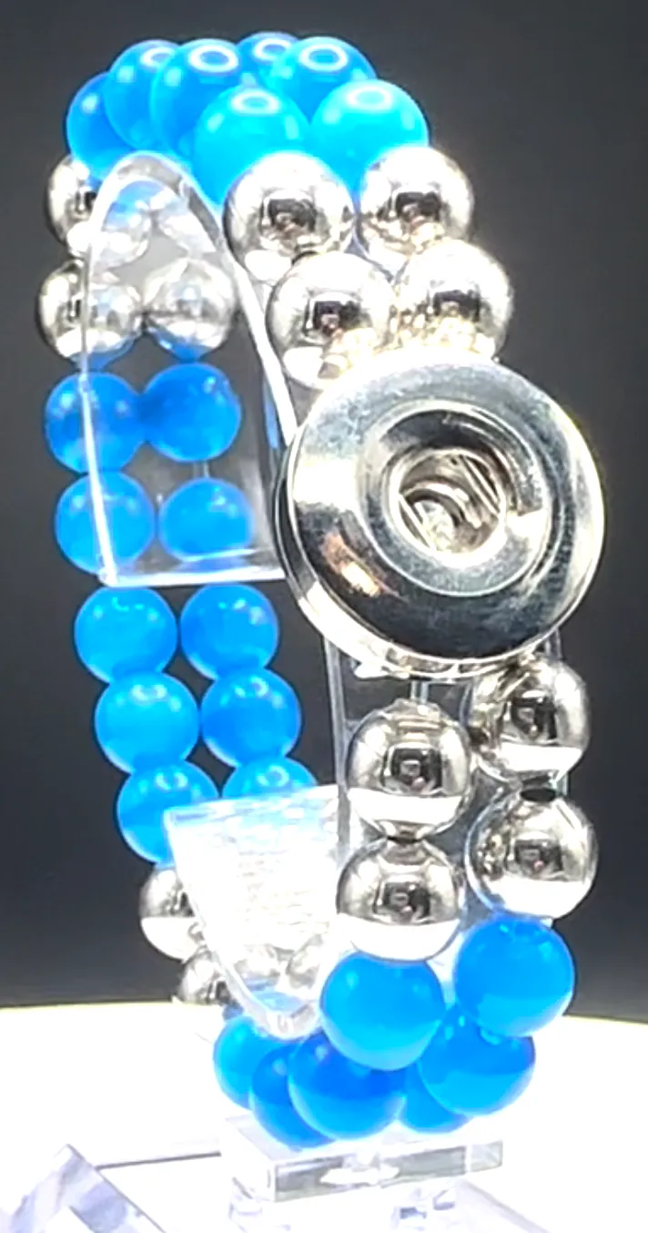 Statement Blue Double Strand Beaded Stretch Bracelet