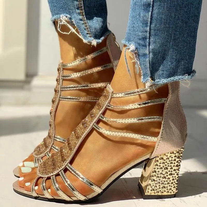 Studded Multi-Strap Chunky Sandals