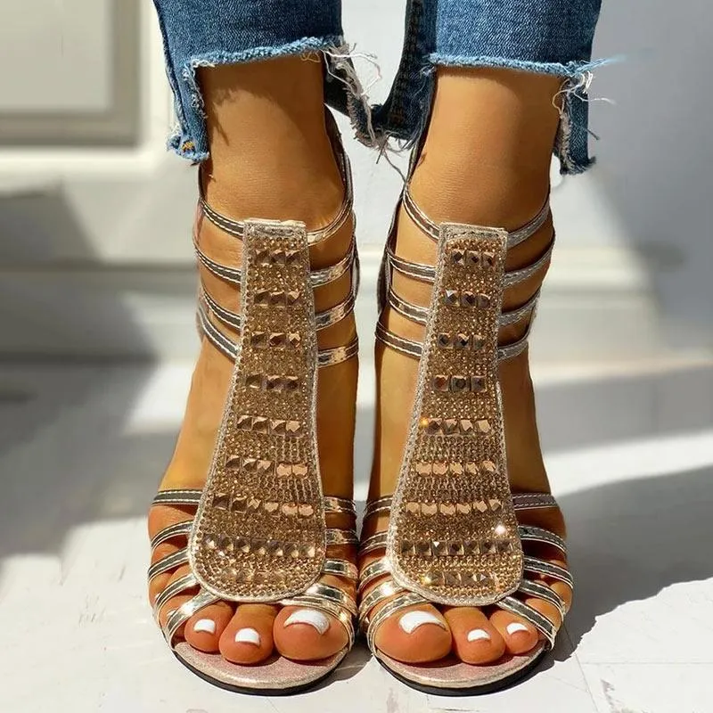 Studded Multi-Strap Chunky Sandals