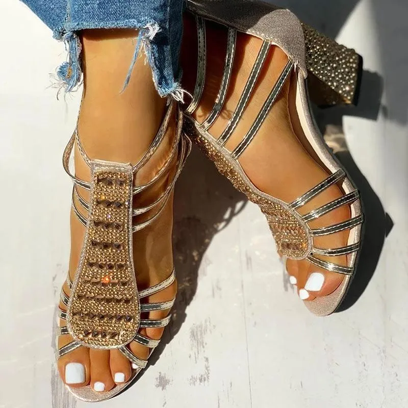 Studded Multi-Strap Chunky Sandals