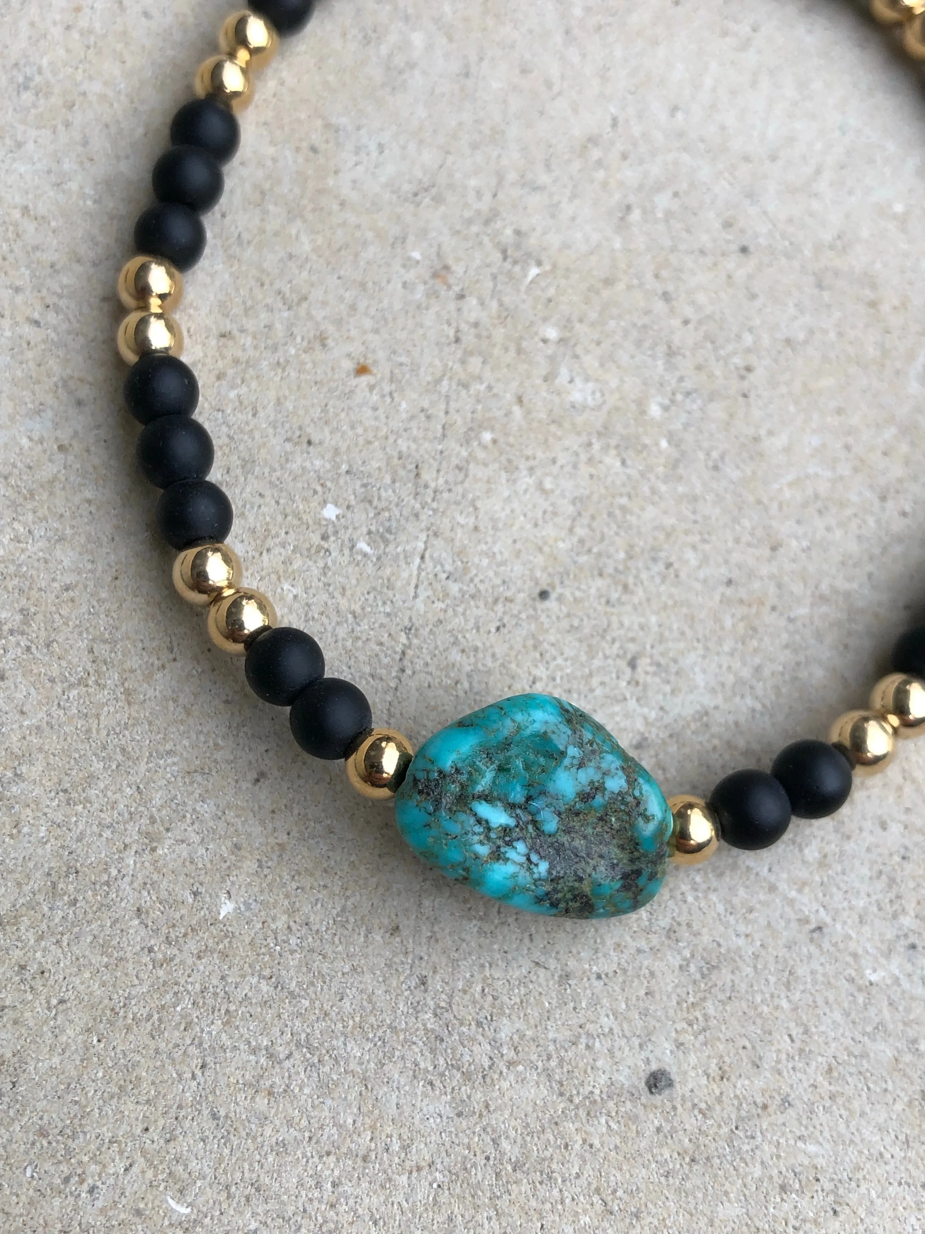 Turquoise Nugget on Onyx Bracelet ~ Homme