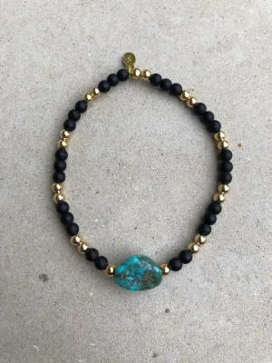 Turquoise Nugget on Onyx Bracelet ~ Homme