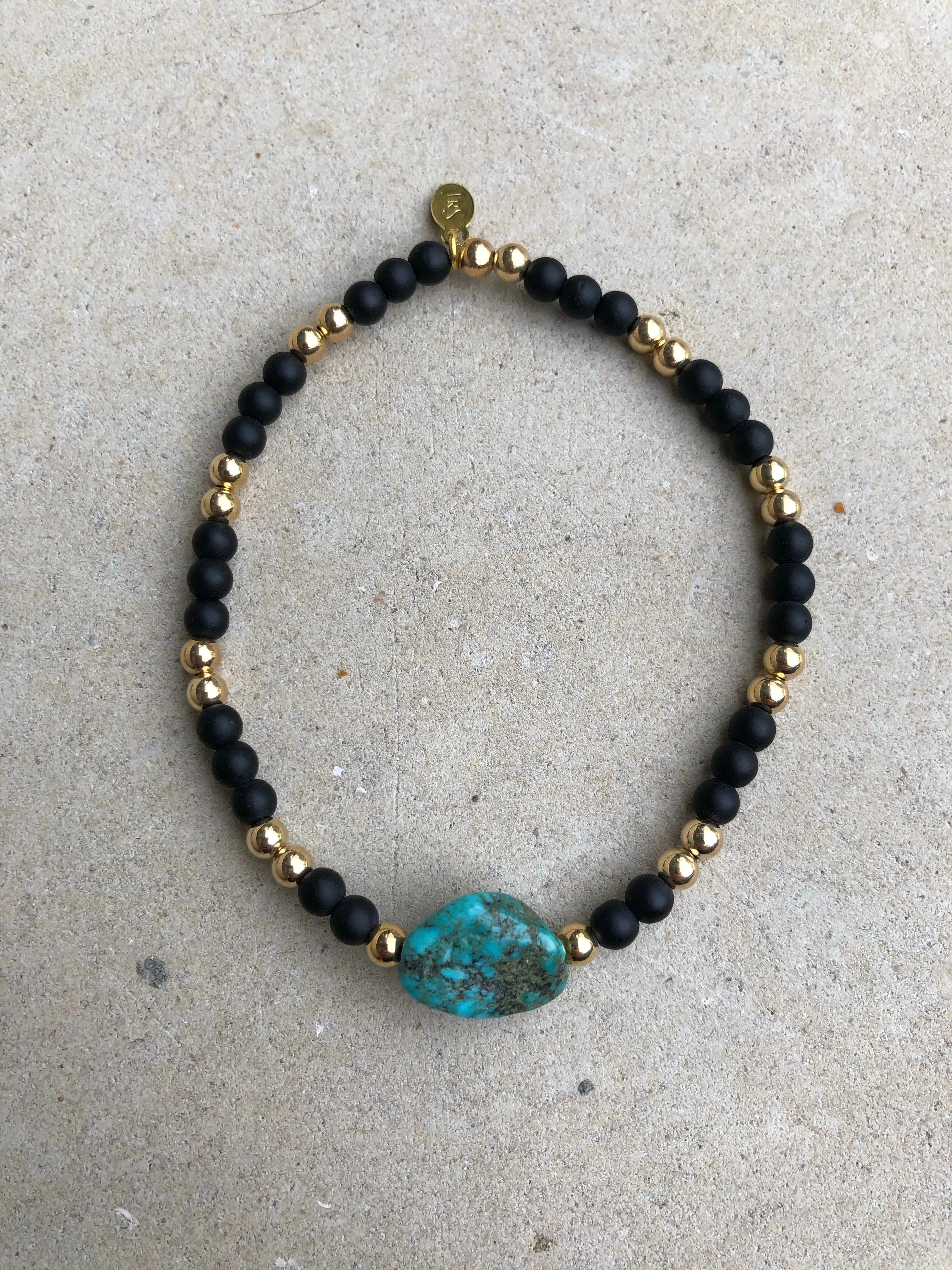 Turquoise Nugget on Onyx Bracelet ~ Homme