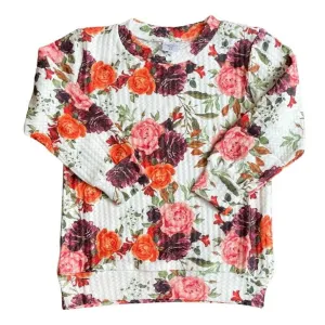 White Floral Waffle Knit Shirt