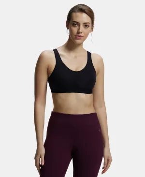 Wirefree Non Padded Super Combed Cotton Elastane Stretch Full Coverage Slip-On Active Bra with Wider Straps and Moisture Move Treatment - Black