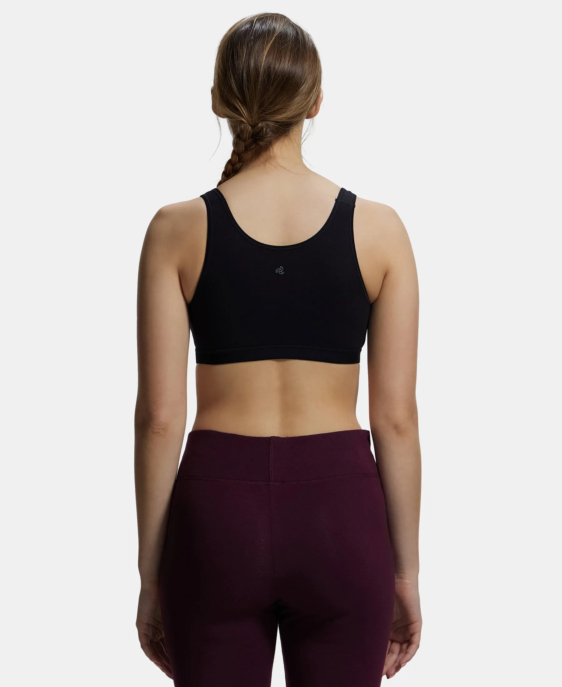 Wirefree Non Padded Super Combed Cotton Elastane Stretch Full Coverage Slip-On Active Bra with Wider Straps and Moisture Move Treatment - Black