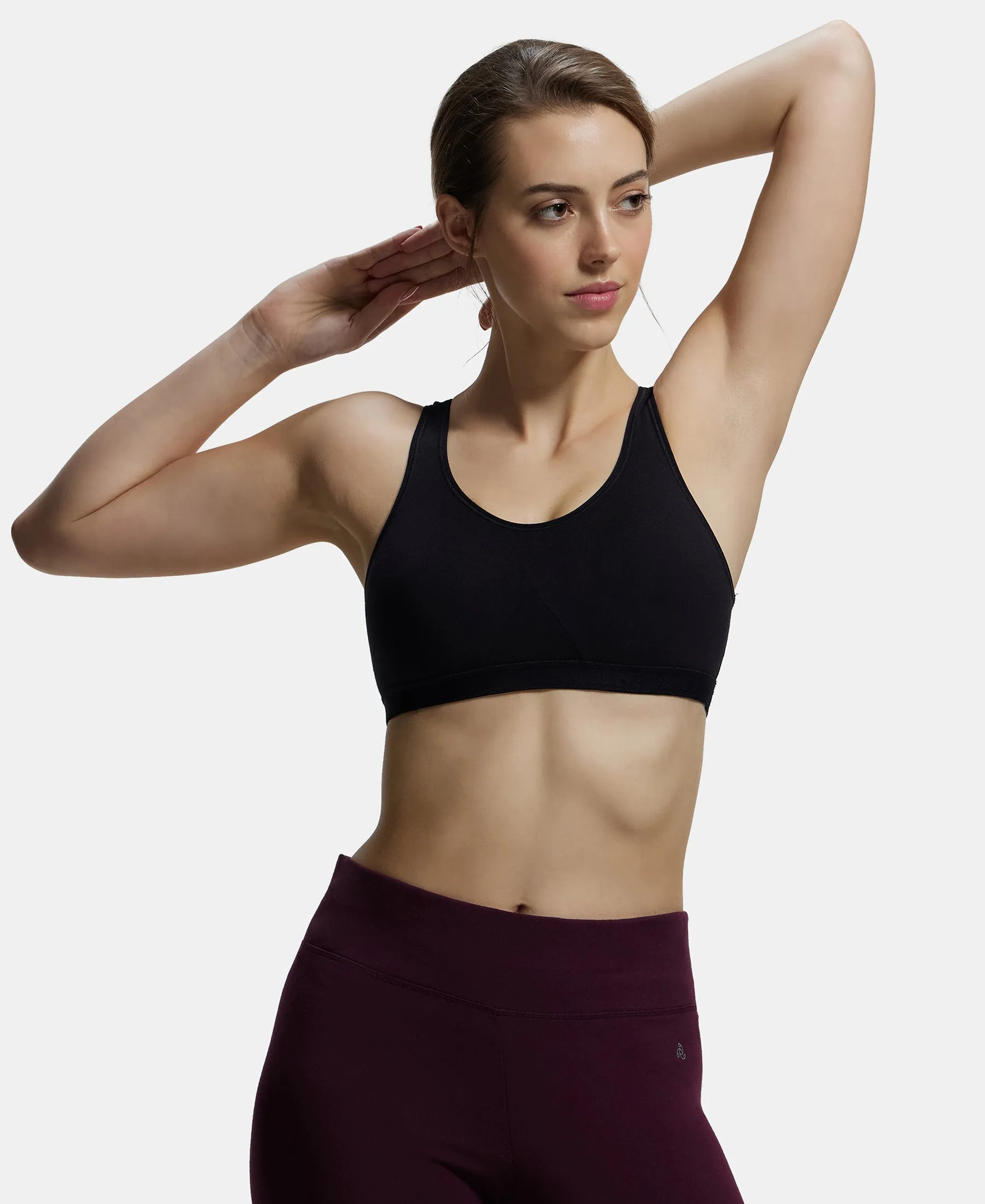 Wirefree Non Padded Super Combed Cotton Elastane Stretch Full Coverage Slip-On Active Bra with Wider Straps and Moisture Move Treatment - Black