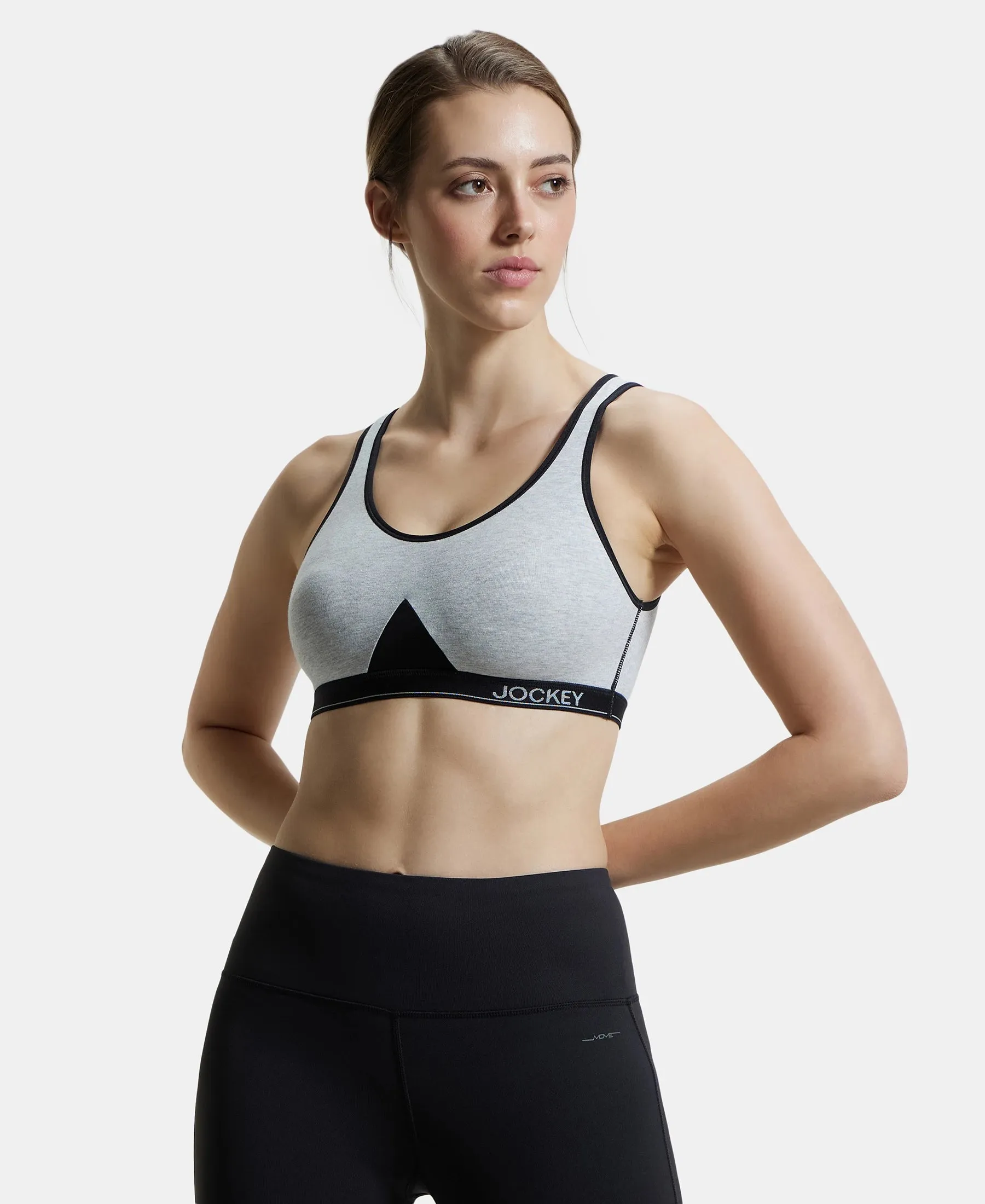 Wirefree Non Padded Super Combed Cotton Elastane Stretch Full Coverage Slip-On Active Bra with Wider Straps and Moisture Move Treatment - Steel Grey Melange