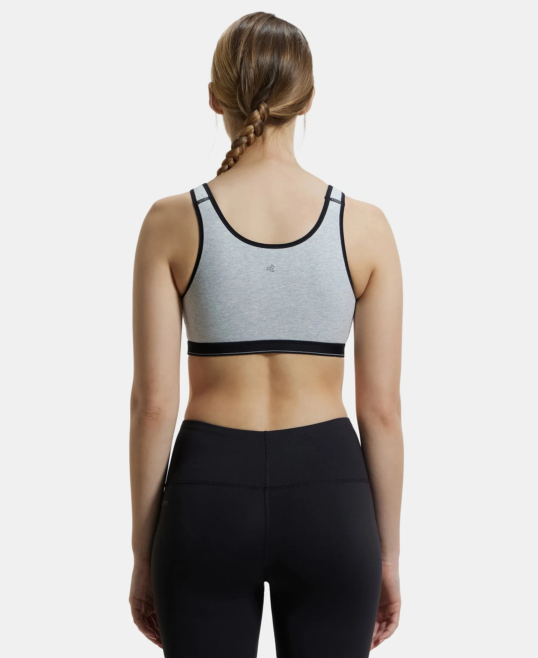 Wirefree Non Padded Super Combed Cotton Elastane Stretch Full Coverage Slip-On Active Bra with Wider Straps and Moisture Move Treatment - Steel Grey Melange