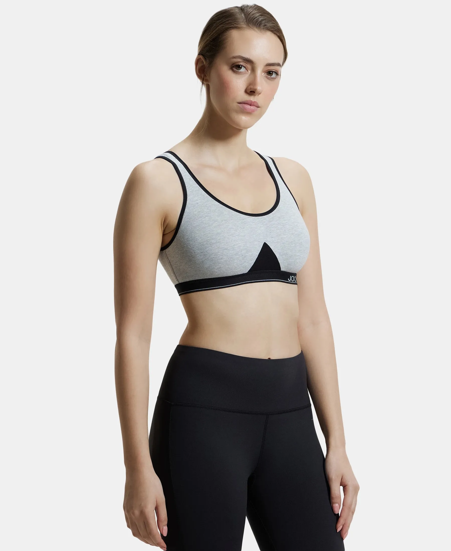 Wirefree Non Padded Super Combed Cotton Elastane Stretch Full Coverage Slip-On Active Bra with Wider Straps and Moisture Move Treatment - Steel Grey Melange
