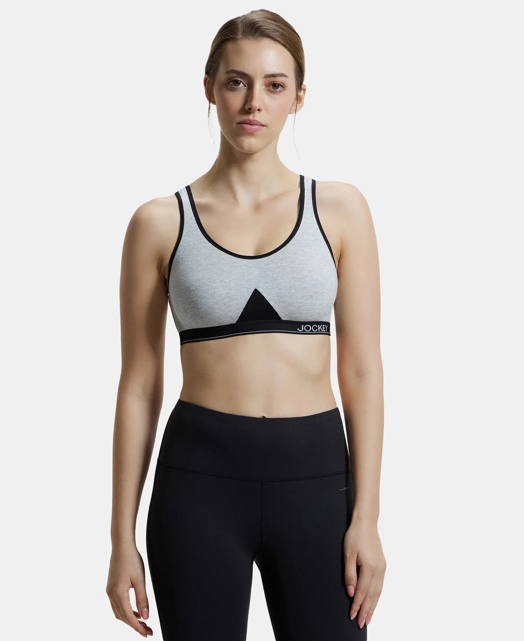 Wirefree Non Padded Super Combed Cotton Elastane Stretch Full Coverage Slip-On Active Bra with Wider Straps and Moisture Move Treatment - Steel Grey Melange