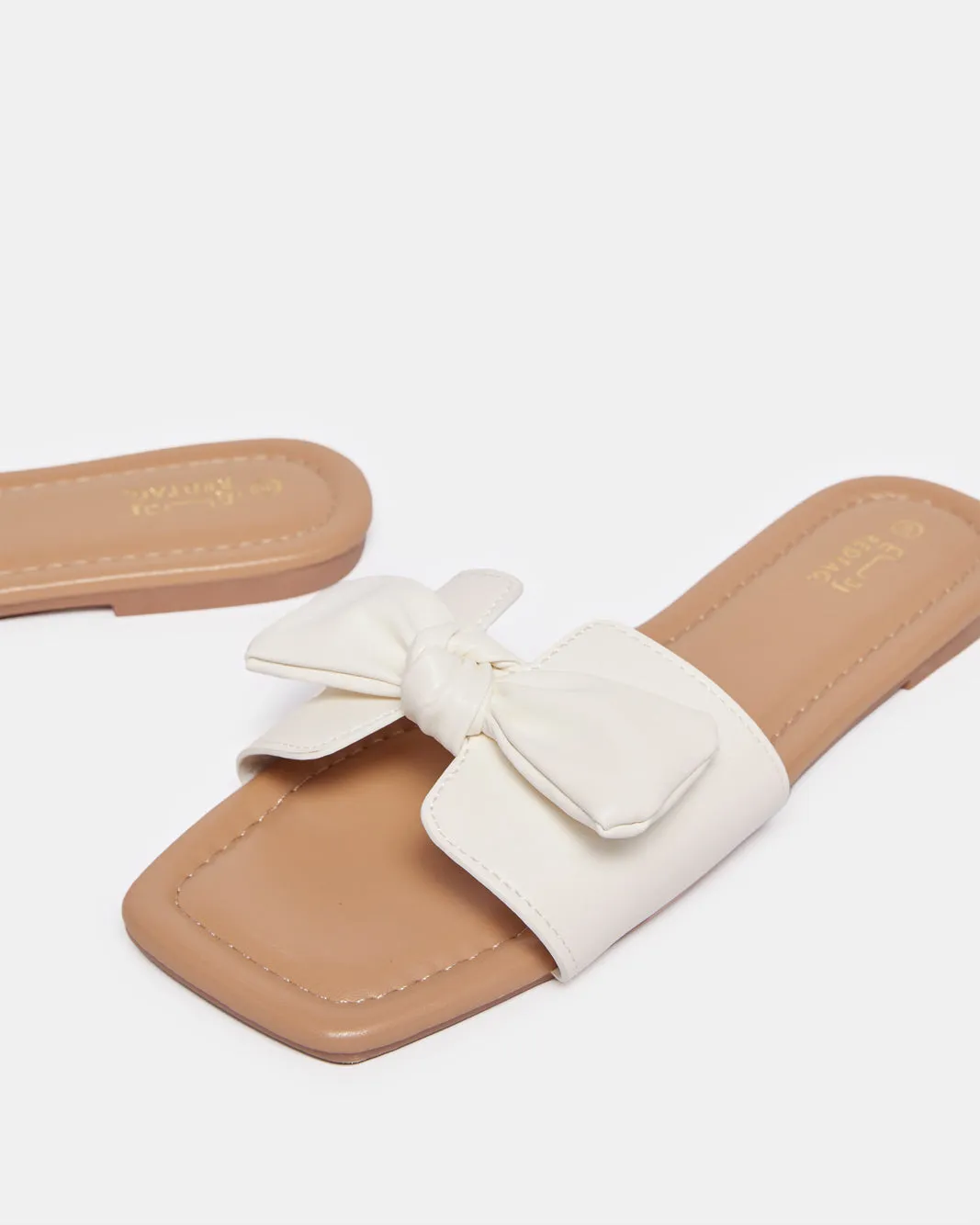 Women Beige Bow Trim Mule