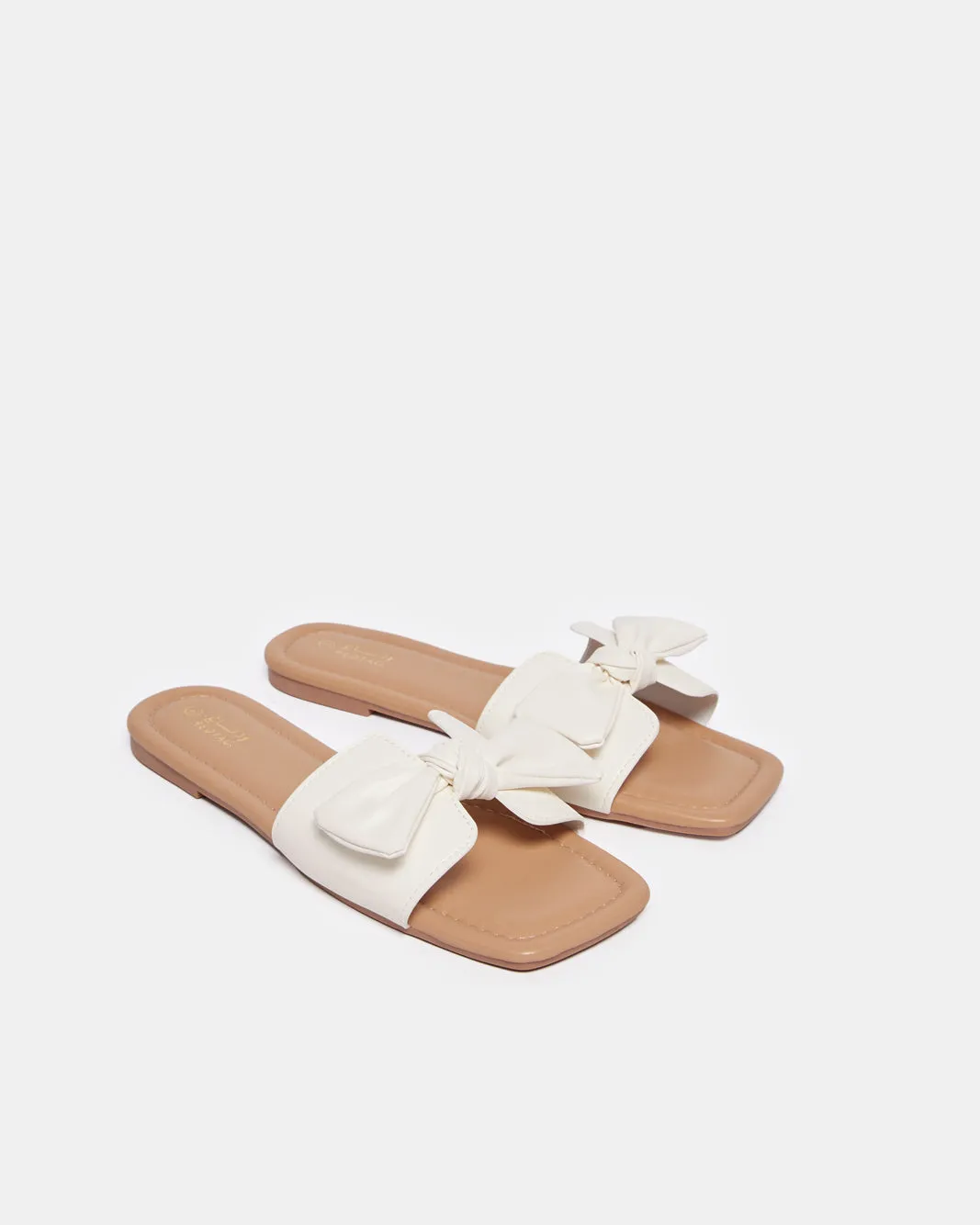 Women Beige Bow Trim Mule