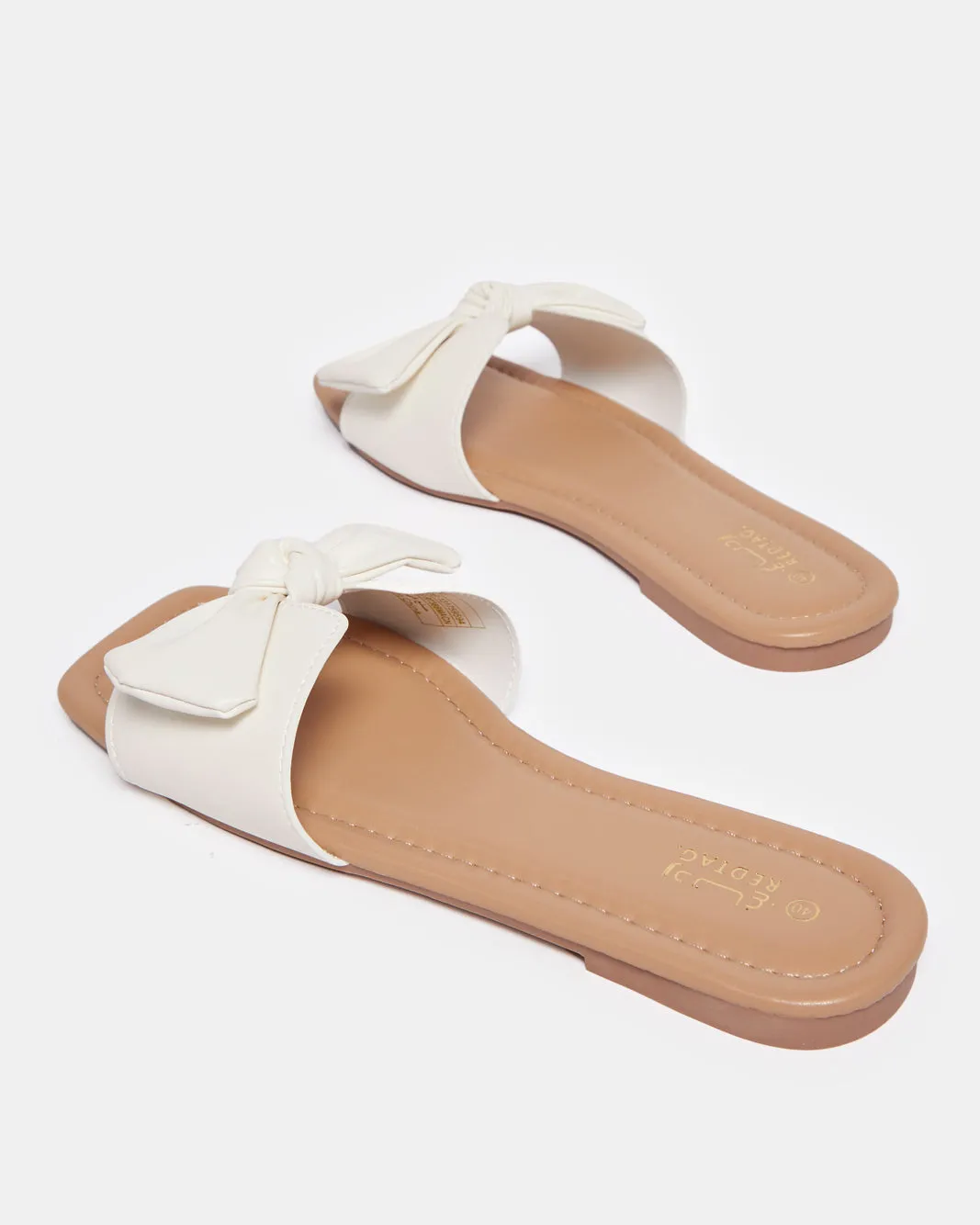 Women Beige Bow Trim Mule