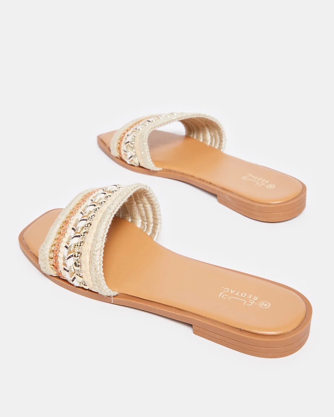 Women Beige Embellished Mule
