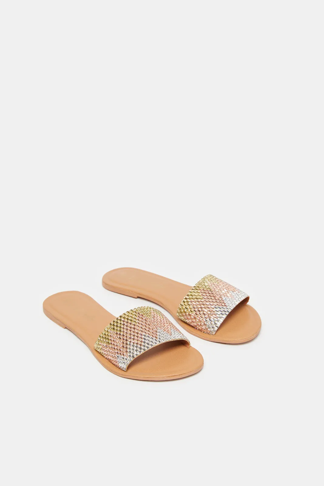 Women Beige Embellished Mule