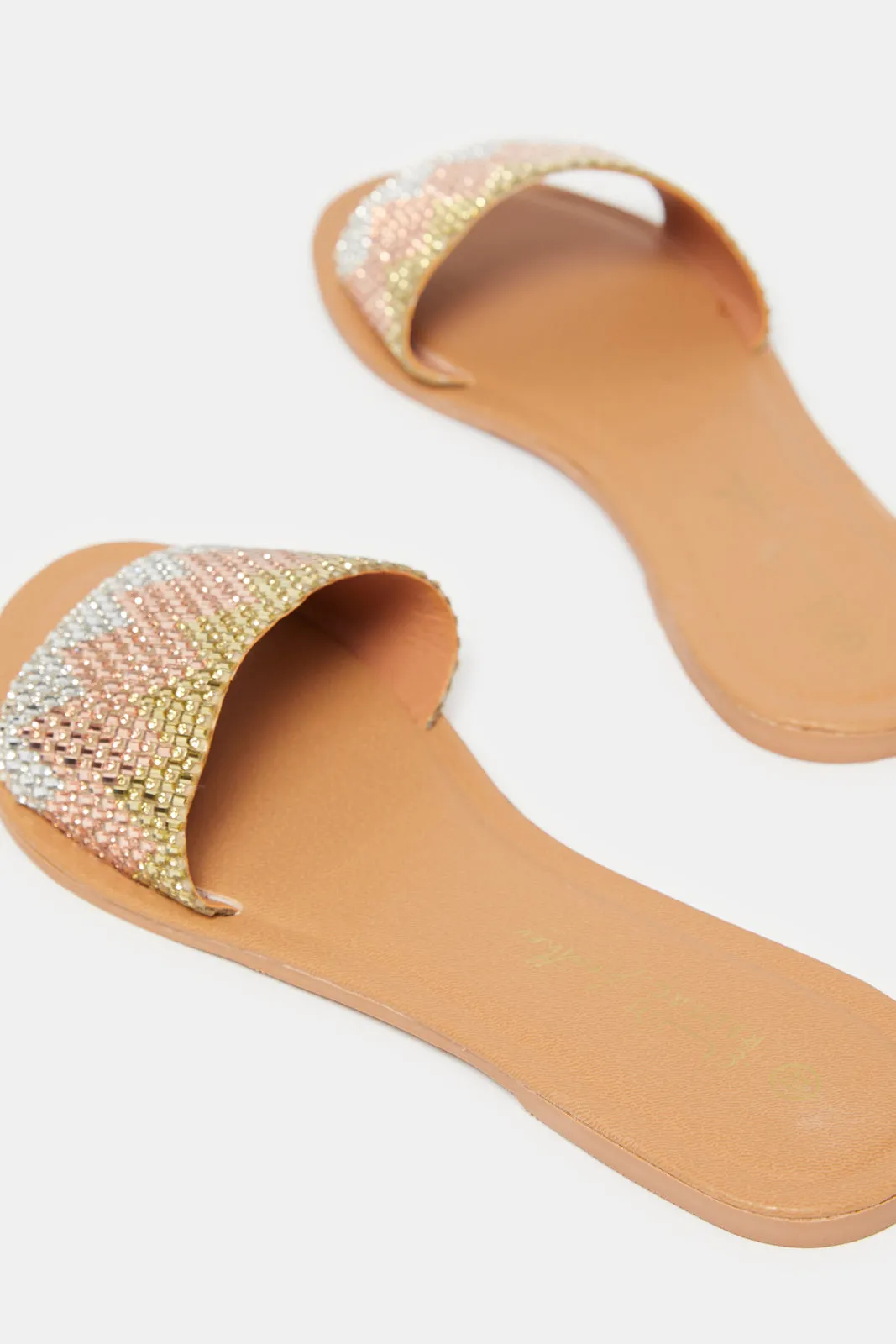 Women Beige Embellished Mule