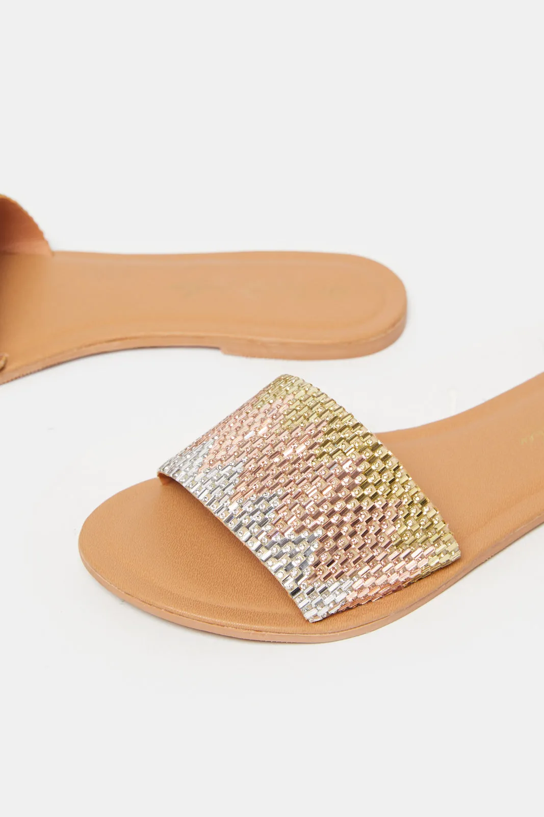 Women Beige Embellished Mule