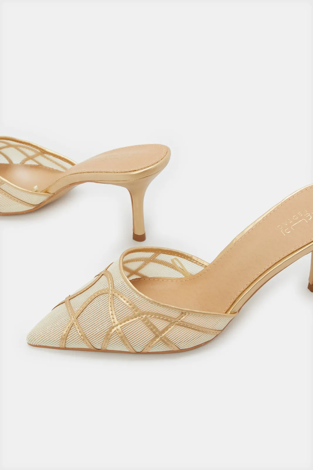 Women Beige Raffia Detail Mule