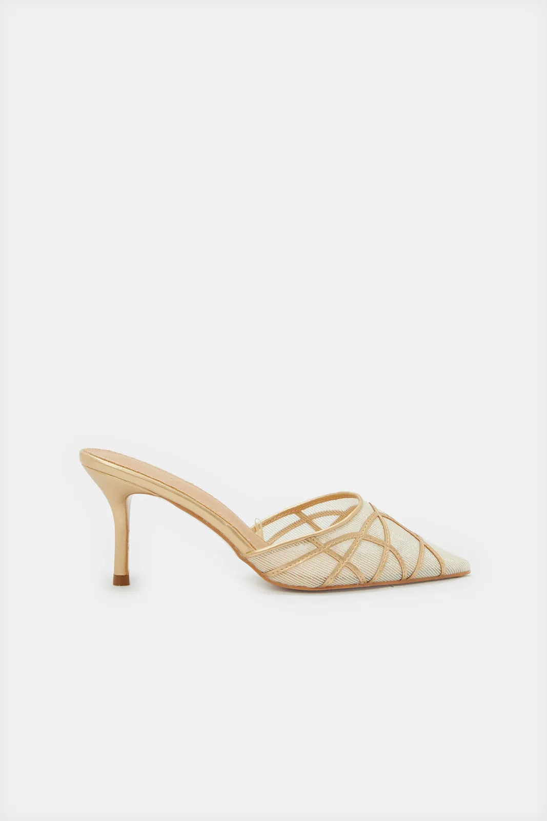 Women Beige Raffia Detail Mule