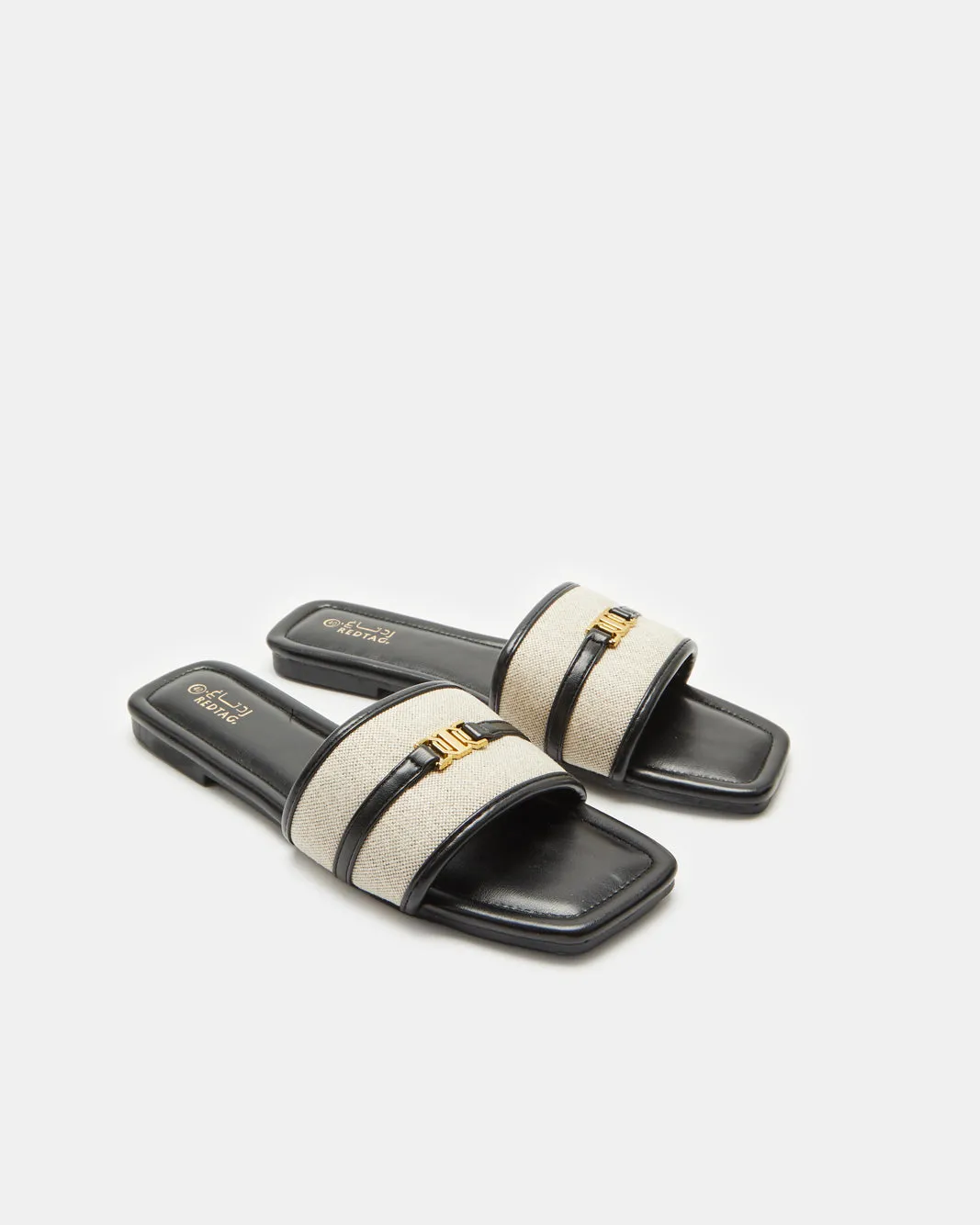 Women Black Buckle Trim Mule