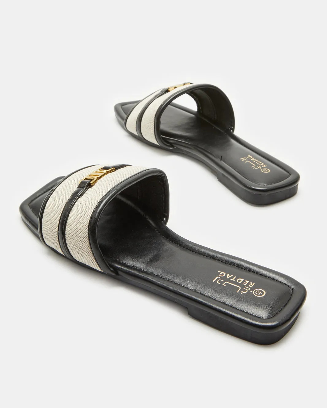 Women Black Buckle Trim Mule
