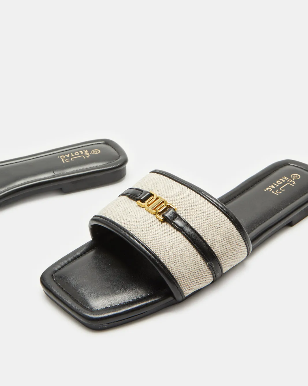 Women Black Buckle Trim Mule