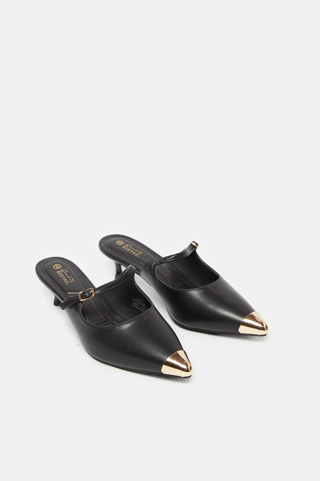 Women Black Gold Pointy Mule