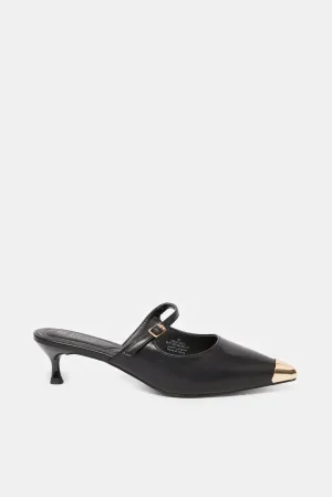 Women Black Gold Pointy Mule