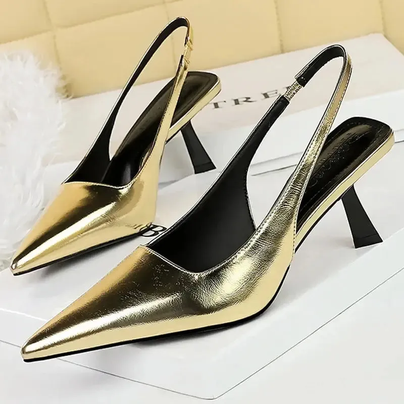 Women Sandals Patent Leather Heels Ladies Shoes Hollow Back Strap Sandals Women Sandals Party Shoes