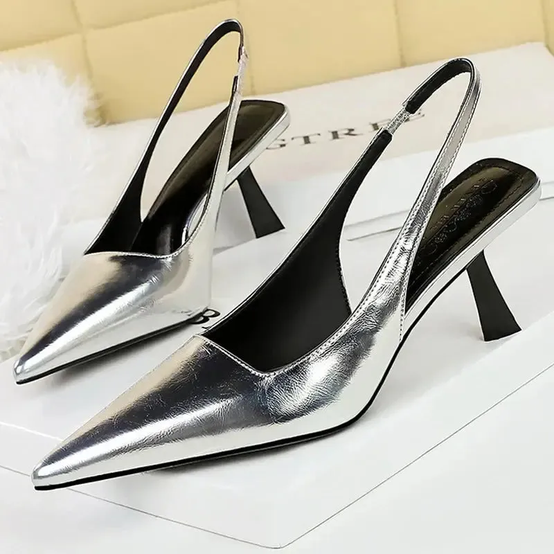 Women Sandals Patent Leather Heels Ladies Shoes Hollow Back Strap Sandals Women Sandals Party Shoes