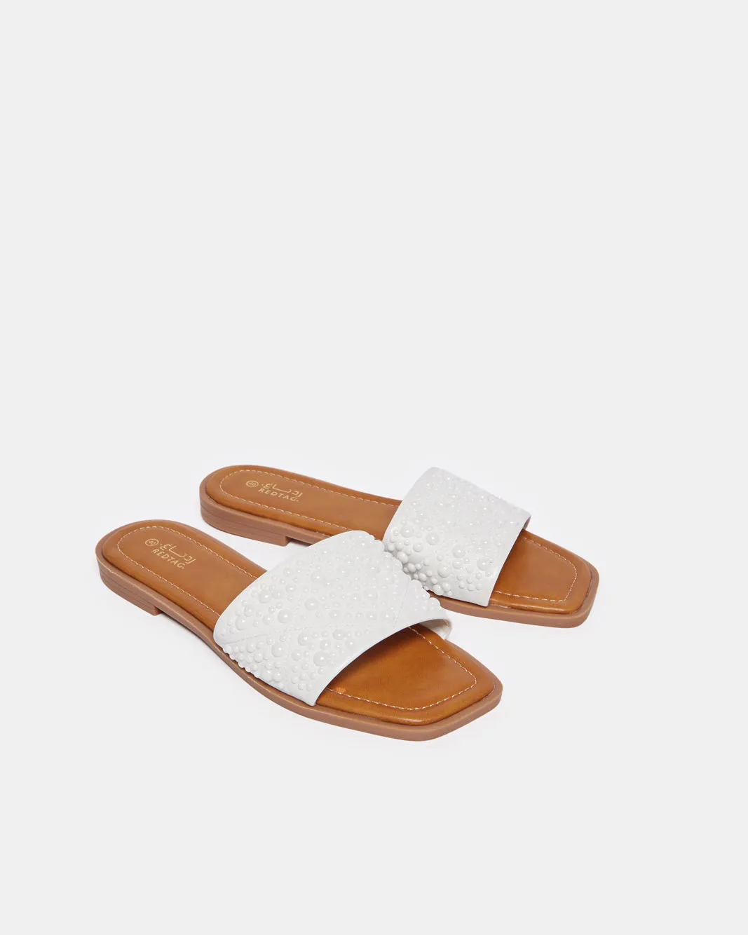 Women White  Mule  Embellished With Pearl