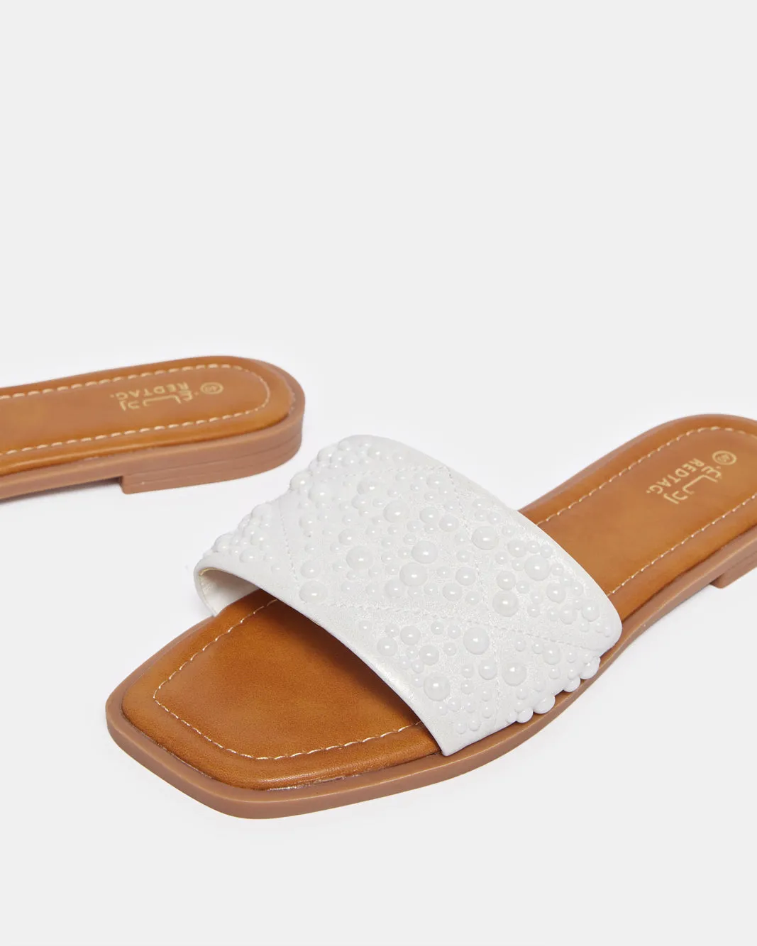 Women White  Mule  Embellished With Pearl