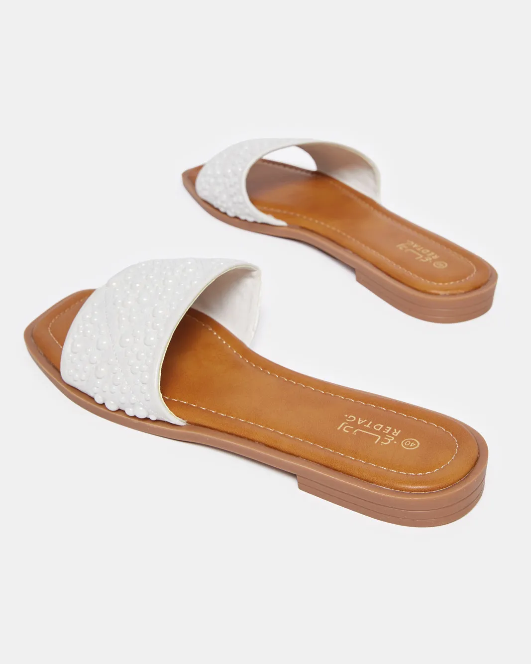 Women White  Mule  Embellished With Pearl