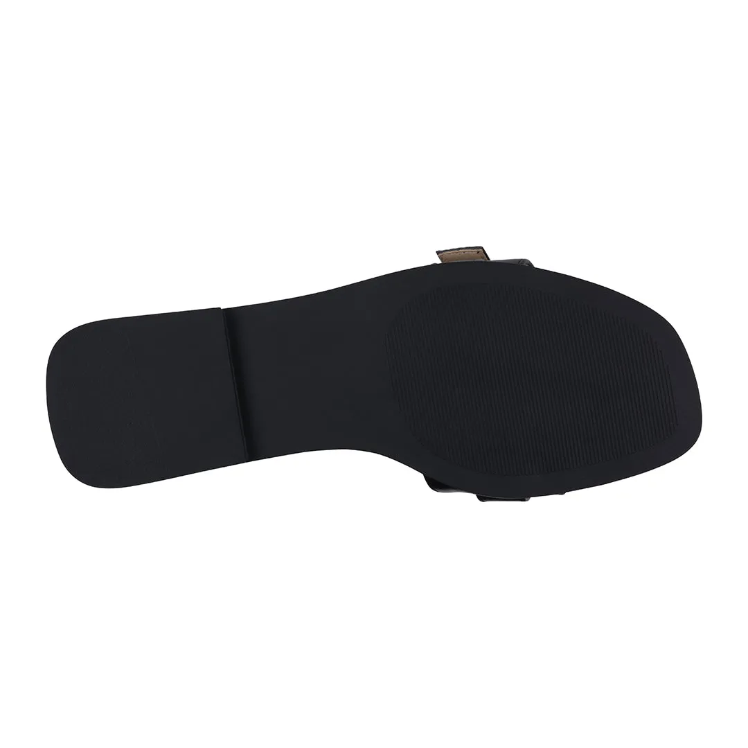 Women's Kenna Black Embellished Buckle Flat Sandals